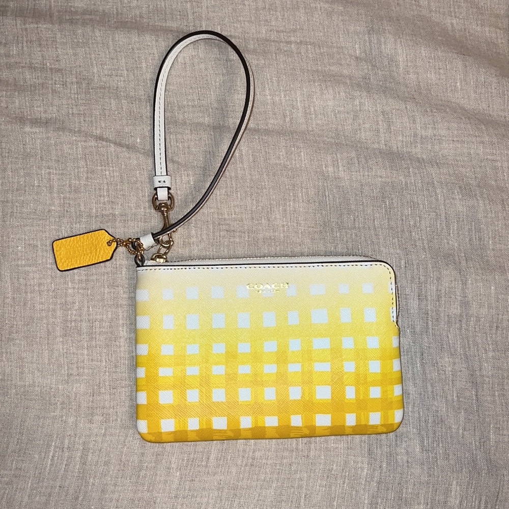 Coach yellow ombré checkered wristlet